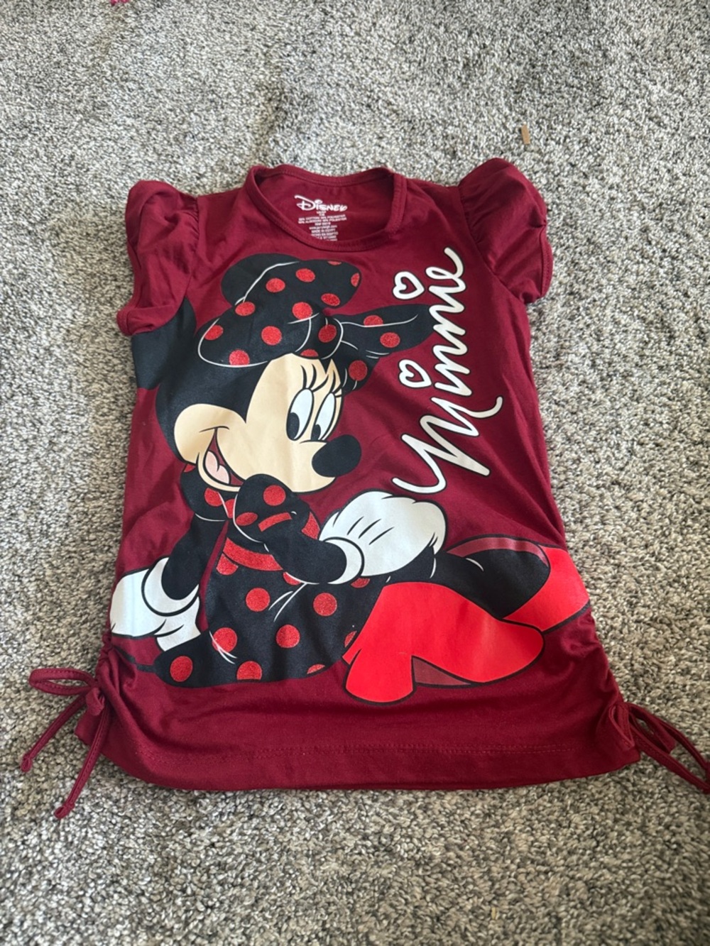 Disney Burgundy Minnie Mouse Polka Dot Graphic Top